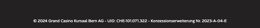 Fusszeile von 7melons.ch mit Grand Casino Kursaal Bern AG, UID CHE-101.071.322 und Konzessionserweiterung Nr. 2023-A-04-E