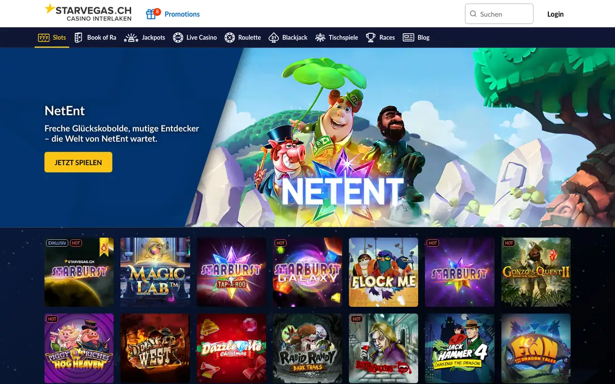 NetEnt-Seite bei StarVegas mit dem Spieleraster des Studios, Stand Oktober 2026
