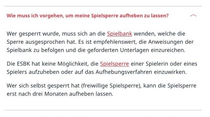 ESBK: Antrag auf Aufhebung bei der Spielbank, die die Sperre ausgesprochen hat