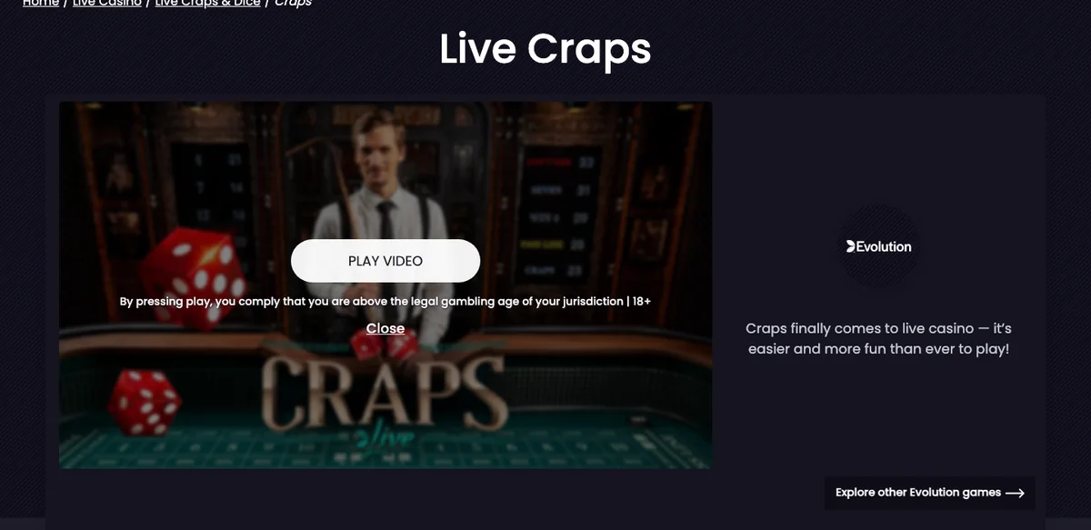 Spielbeschreibung von Evolution Live Craps mit Studio im Speakeasy-Stil