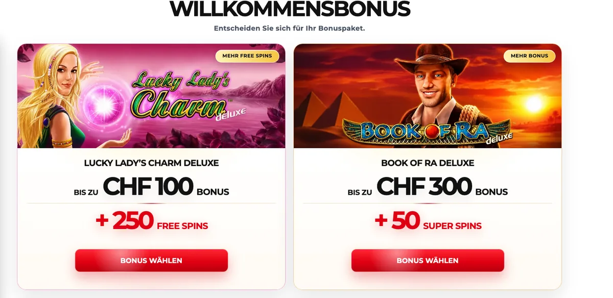 7melons: Willkommensbonus nach Wahl mit CHF 100 plus 250 Freispielen oder CHF 300 plus 50 Super Spins, Stand Oktober 2026