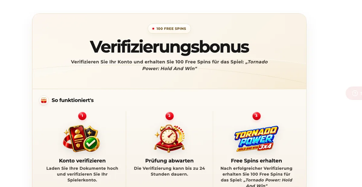 7melons: 100 Freispiele für Tornado Power nach der Verifizierung des Kontos, Stand Oktober 2026