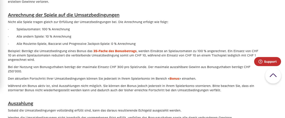 Bonusbedingungen von 7melons: Spielautomaten 100 Prozent, andere Spiele 10 Prozent, Roulette und Baccarat 0 Prozent Anrechnung, Stand Oktober 2026