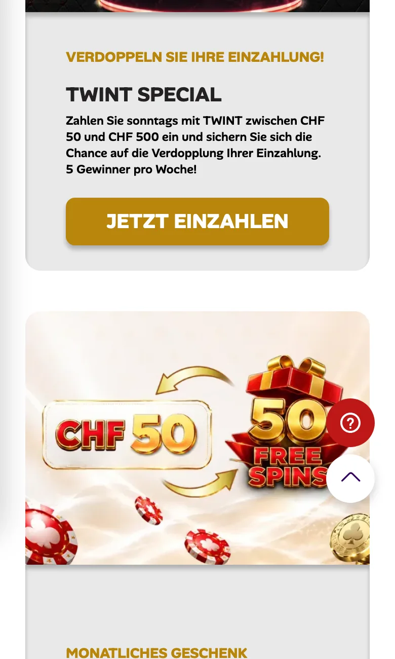 Aktionsübersicht von 7melons in der mobilen Ansicht: TWINT Special und Fifty/50, Stand Oktober 2026