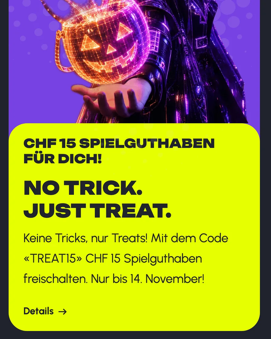 Aktion von Casineo mit dem Code TREAT15 für CHF 15 Spielguthaben, gültig bis 14. November 2026
