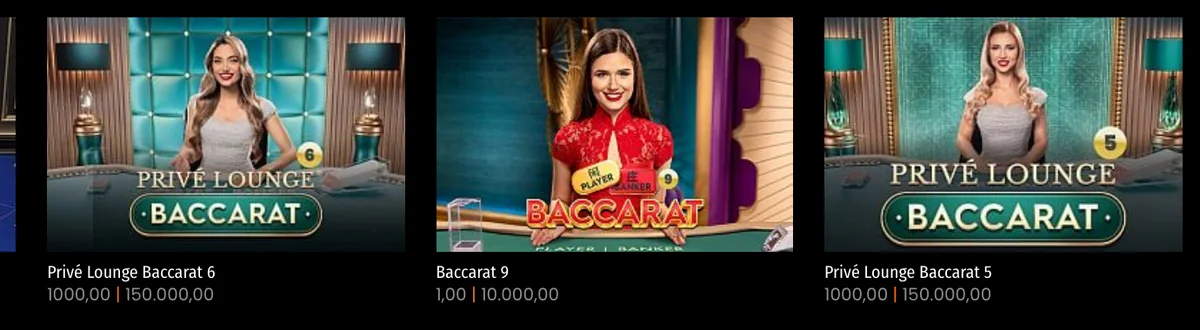 Live-Lobby von Casino777 mit Privé Lounge Baccarat von CHF 1'000 bis CHF 150'000 pro Runde, Stand Oktober 2026