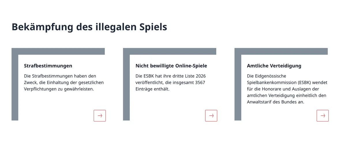 ESBK-Seite zum illegalen Spiel mit der Sperrliste und ihren Einträgen
