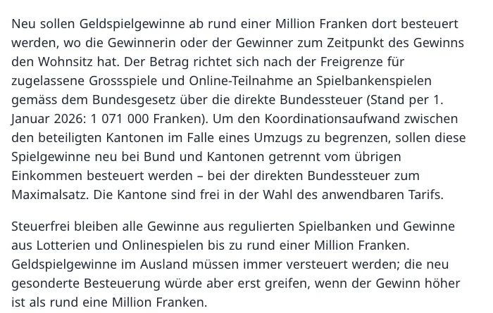 Mitteilung der ESTV vom 5. Dezember 2025: Geldspielgewinne im Ausland müssen immer versteuert werden