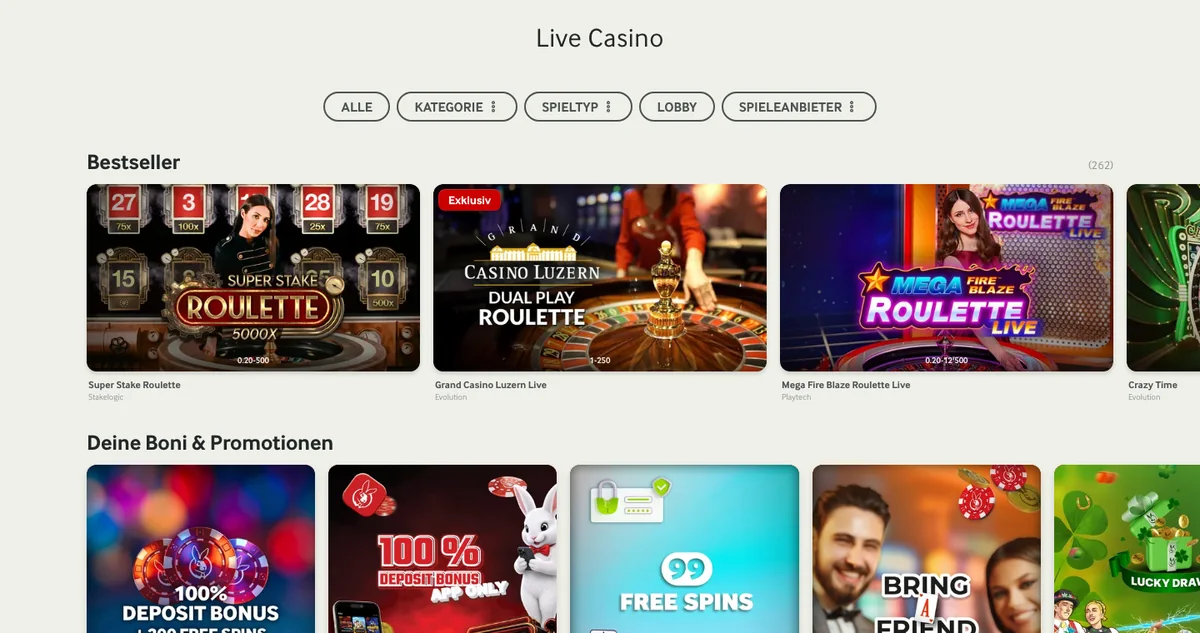 Live-Casino von mycasino mit der exklusiven Roulette aus dem Grand Casino Luzern, Stand Oktober 2026