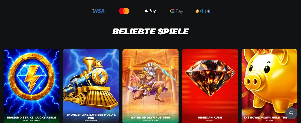 Lobby von BetOnRed mit Zahlungslogos und der Rubrik Beliebte Spiele, Stand Oktober 2026