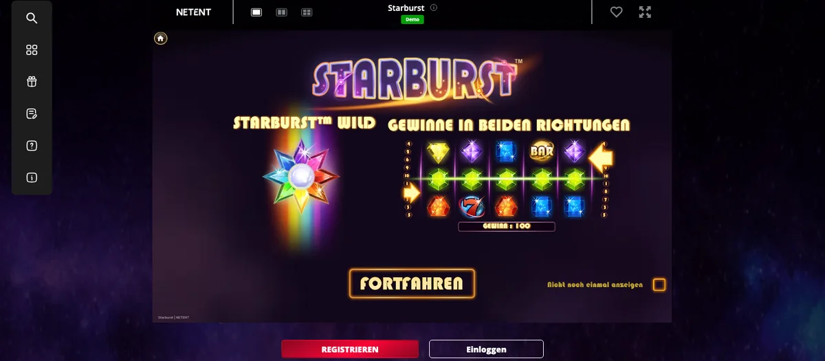 Starburst bei PASINO.ch mit Demo ohne Registrierung