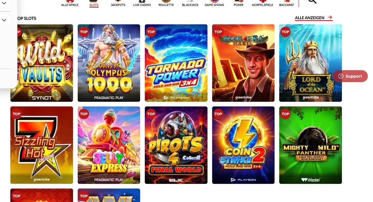 Slot-Lobby von 7melons mit Rubriken und Top Slots, Stand Oktober 2026