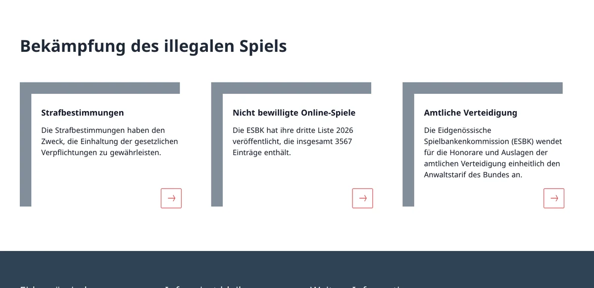 Seite der ESBK zur Sperrliste nicht bewilligter Online-Spielangebote