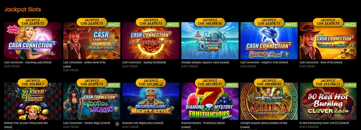 Jackpot-Slots bei Casino777 mit Cash Connection, Diamond Mystery und Starlight Jackpots und laufenden Jackpotständen in Franken, Stand Oktober 2026