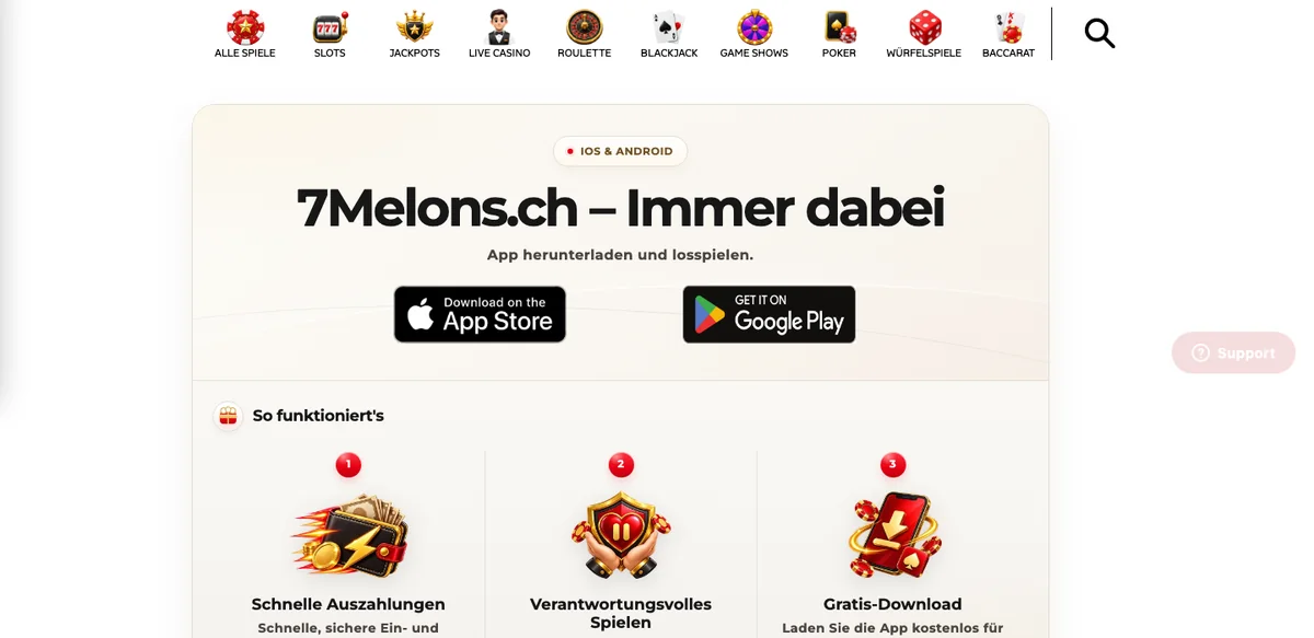 App-Seite von 7melons für iOS und Android, Stand Oktober 2026