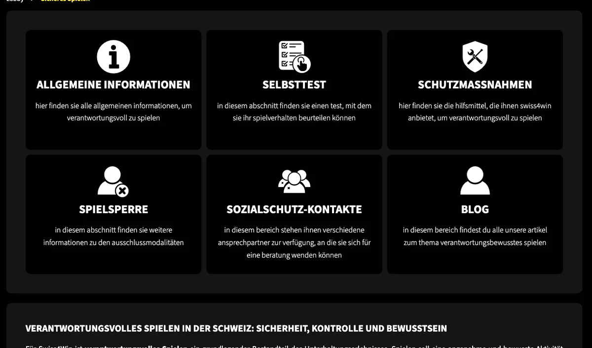 Schutzwerkzeuge bei Swiss4Win: Verlustlimit, Spielpause und Spielsperre