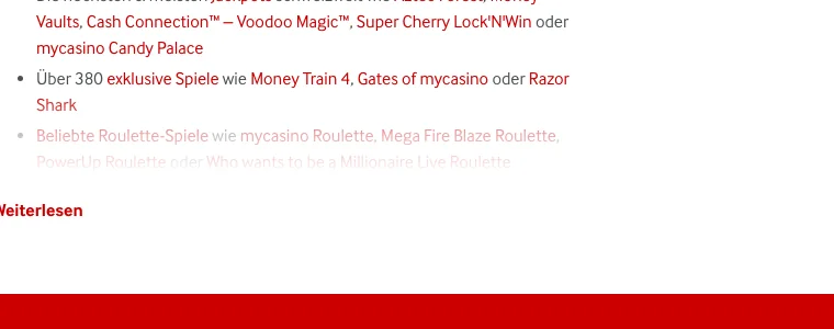 Hinweis von mycasino auf über 380 exklusive Spiele wie Money Train 4 und Razor Shark, Stand Oktober 2026