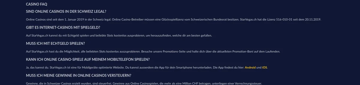 FAQ von StarVegas: Lizenz 516-010-01 vom Bundesrat seit 20.11.2019, Online Casinos in der Schweiz seit 2019 legal