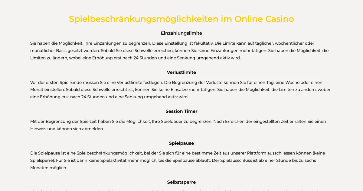 Spielerschutz-Portal der Casino Zürichsee AG: Einzahlungslimite, Verlustlimite und Selbstsperre