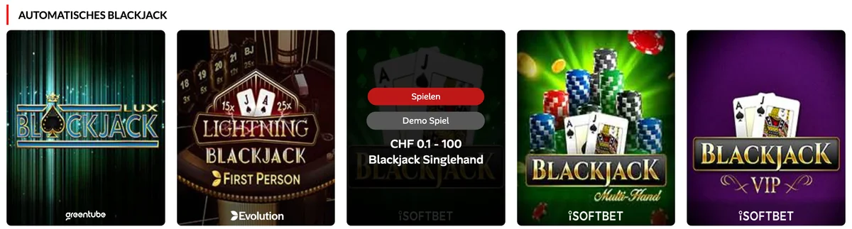 Digitale Blackjack-Spiele bei 7melons: Blackjack Singlehand ab CHF 0.10 mit den Knöpfen Spielen und Demo Spiel