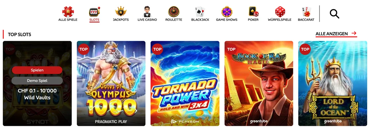 Lobby von 7melons mit Spielarten von Slots bis Baccarat und den Knöpfen Spielen und Demo Spiel, Stand Oktober 2026