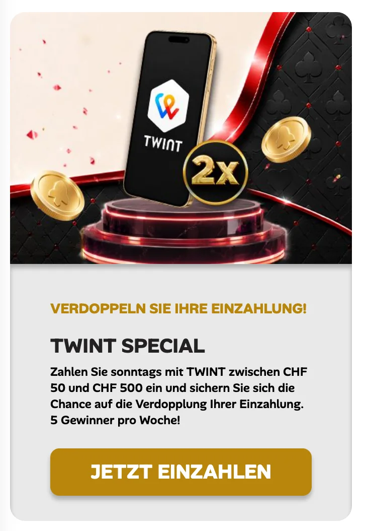 TWINT Special von 7melons: sonntags CHF 50 bis CHF 500 einzahlen, fünf Gewinner pro Woche, mobile Ansicht