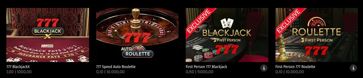 First-Person-Spiele mit Zufallsgenerator in der Live-Lobby von Casino777, Einsatz ab CHF 0.10