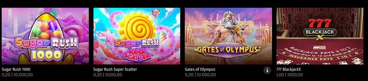 Einsatzrahmen von Gates of Olympus in der Lobby von Casino777: CHF 0.20 bis 10'000