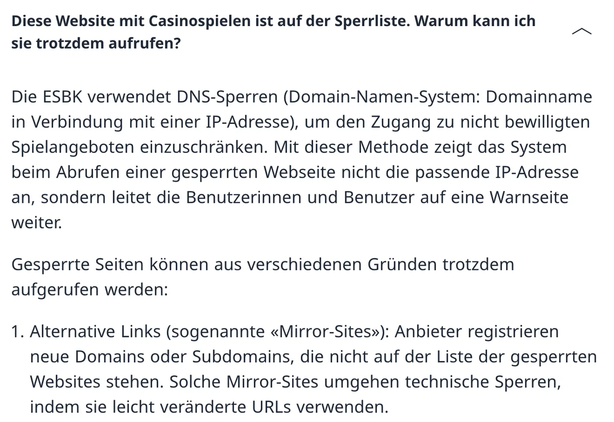 ESBK zur DNS-Sperre: Umleitung auf eine Warnseite, gesperrte Seiten bleiben über Mirror-Sites erreichbar
