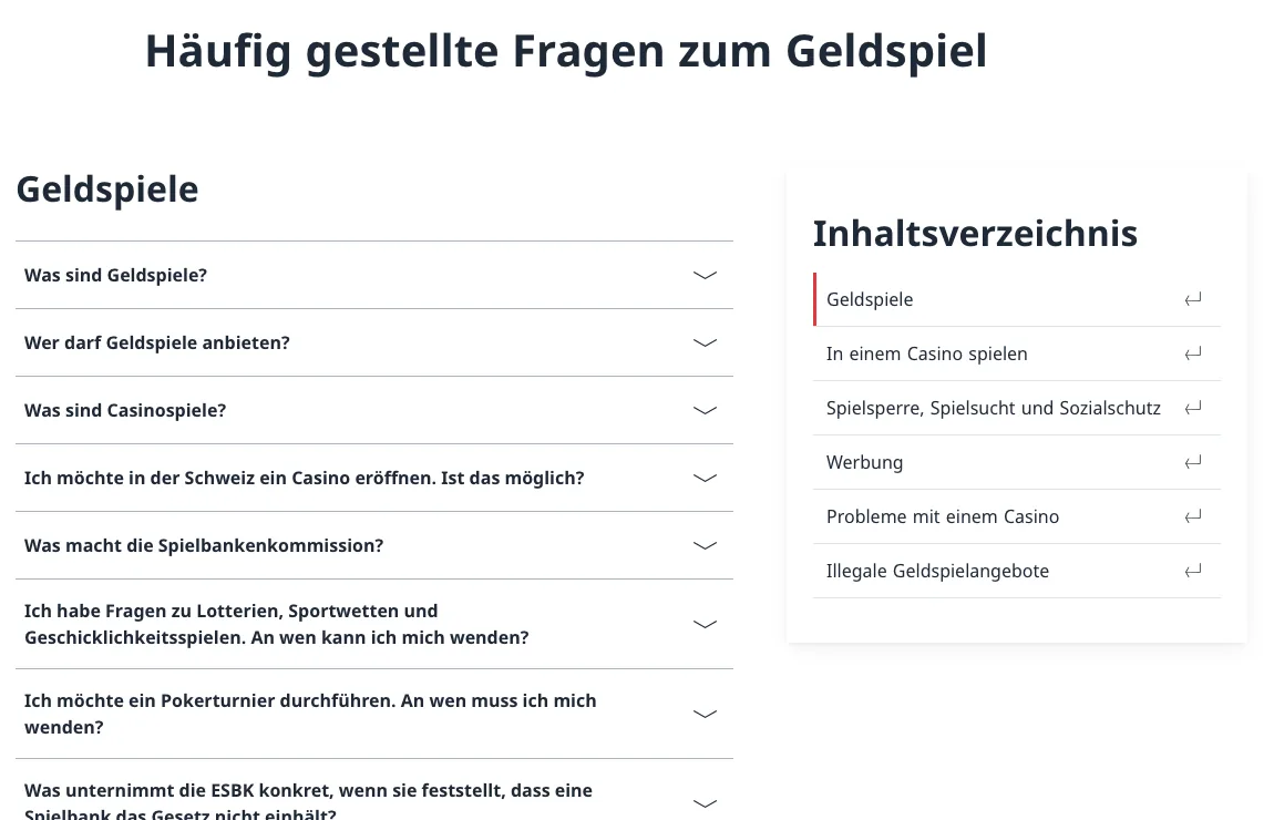 Fragen und Antworten der ESBK zum Geldspiel in der Schweiz