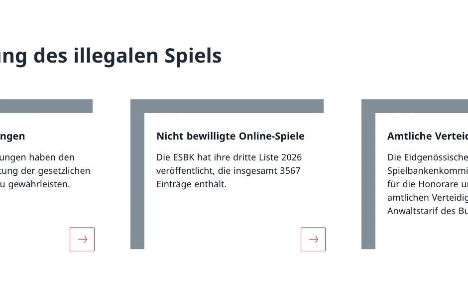 ESBK-Seite zur Bekämpfung des illegalen Spiels mit der Sperrliste 2026