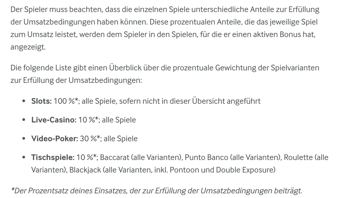 Bonusbestimmungen von mycasino: Slots zählen zu 100 %, Tischspiele zu 10 %, Stand Oktober 2026