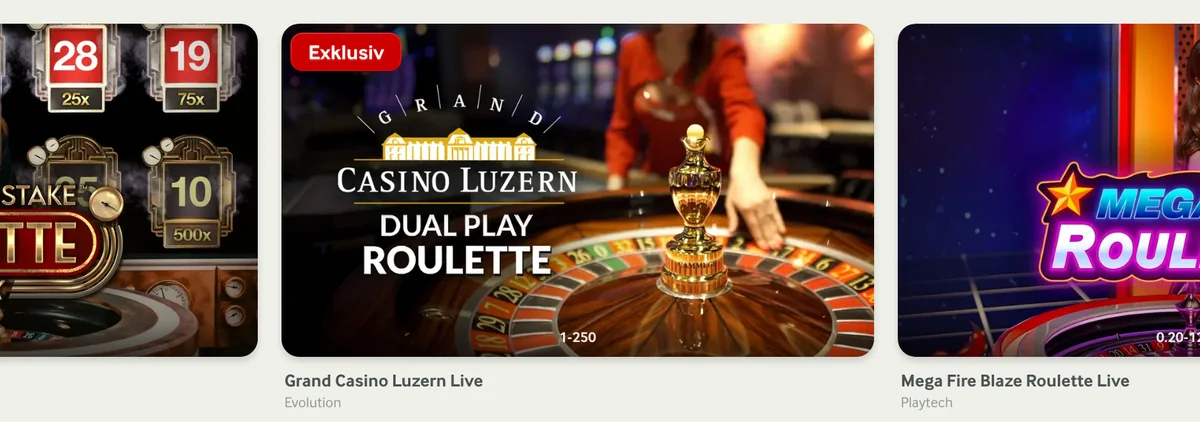 Live-Roulette aus dem Grand Casino Luzern in der Live-Lobby von mycasino, Einsatz CHF 1 bis 250