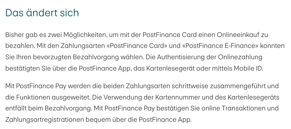 PostFinance zu PostFinance Pay: Card und E-Finance werden zusammengeführt, die Freigabe läuft über die App