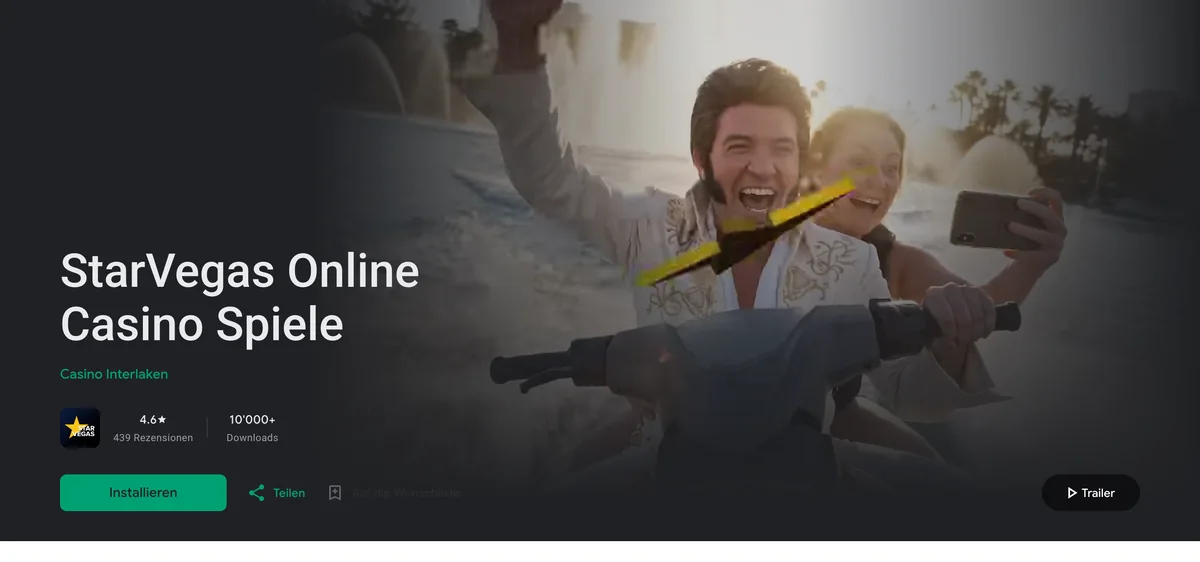 Google-Play-Seite der StarVegas-App mit 4,6 Sternen und über 10'000 Downloads