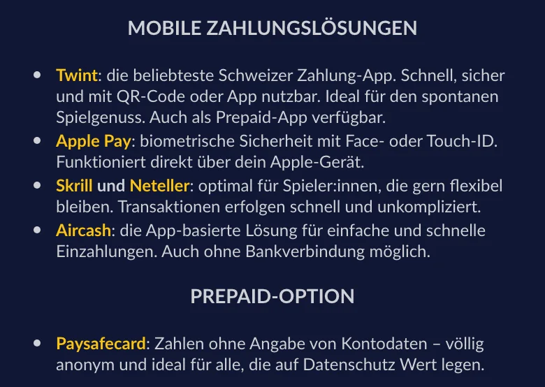 StarVegas in der mobilen Ansicht: TWINT auch als Prepaid-App, Aircash ohne Bankverbindung, Paysafecard ohne Angabe von Kontodaten