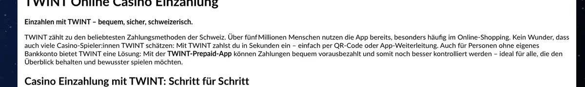 Hinweis zu TWINT Prepaid auf der Zahlungsseite von StarVegas