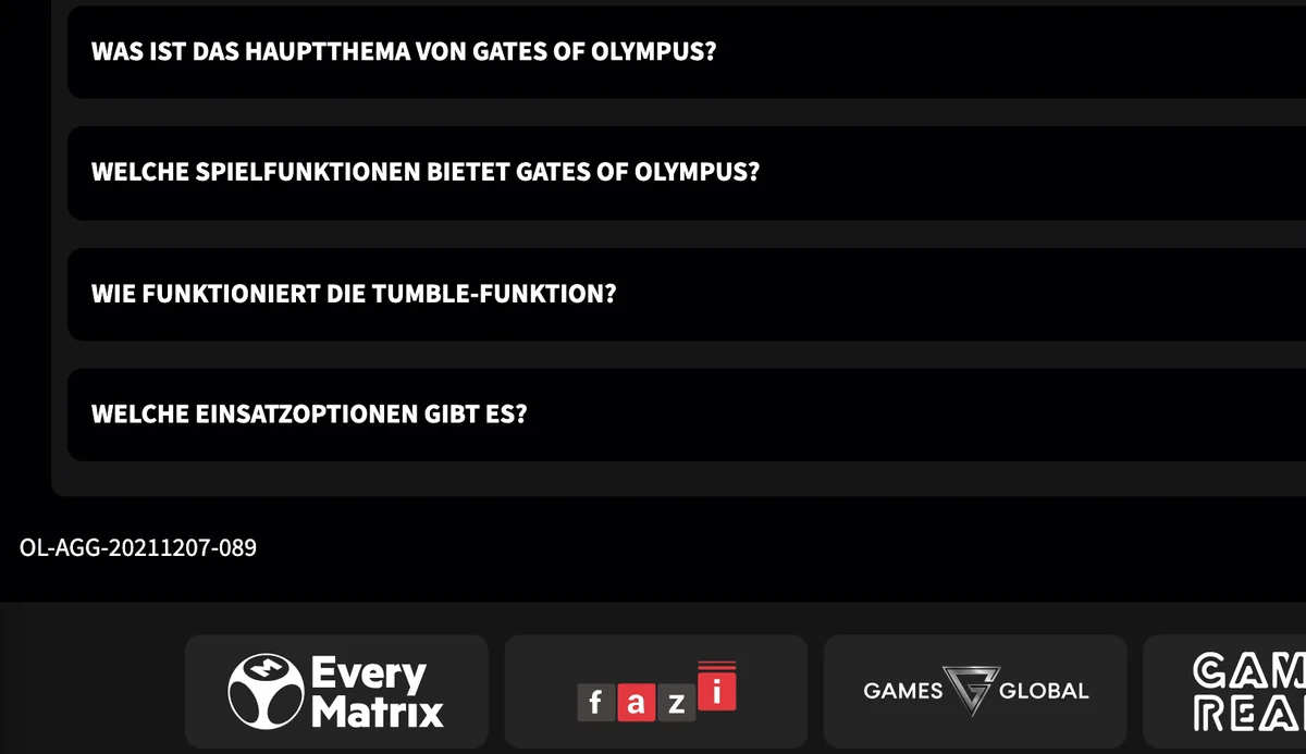 ESBK-Kennung OL-AGG-20211207-089 auf der Spielseite von Gates of Olympus bei Swiss4Win