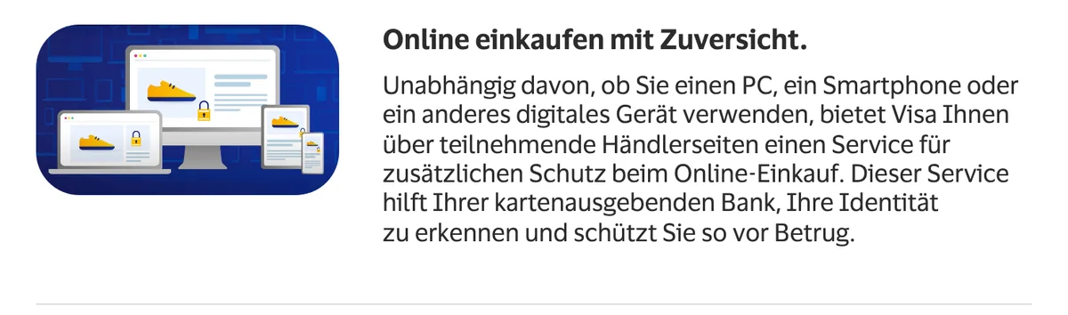Visa Secure auf der Schweizer Website von Visa: Schutz beim Online-Einkauf, die Bank erkennt Ihre Identität