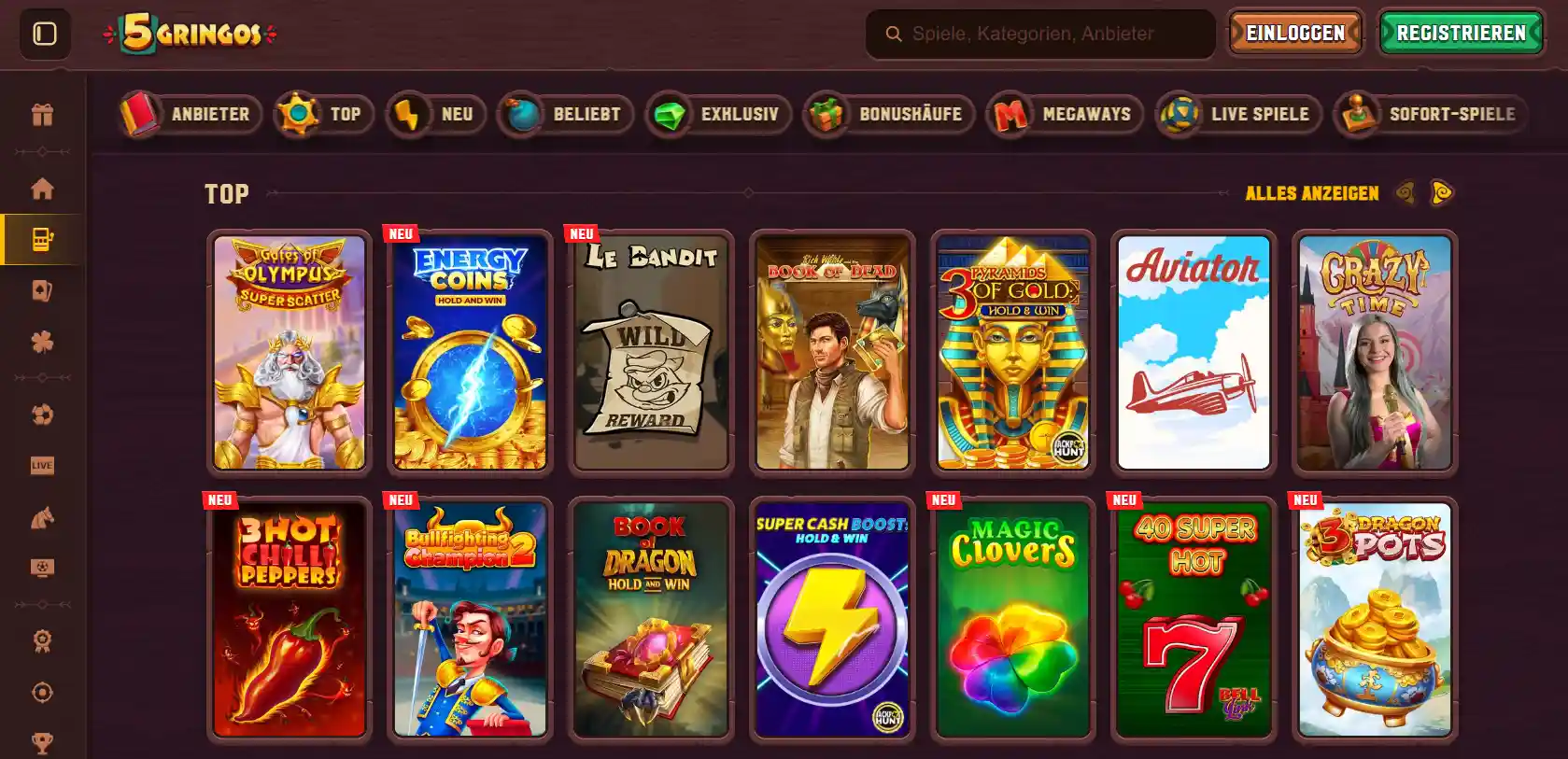 Spielautomaten bei 5Gringos Casino
