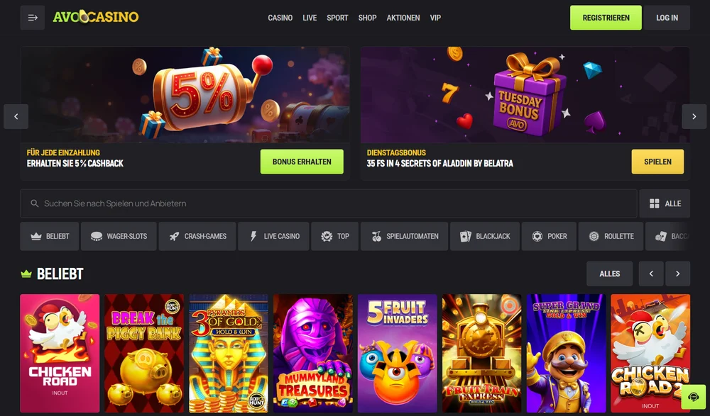 Avocasino Echtgeld Casino Übersicht
