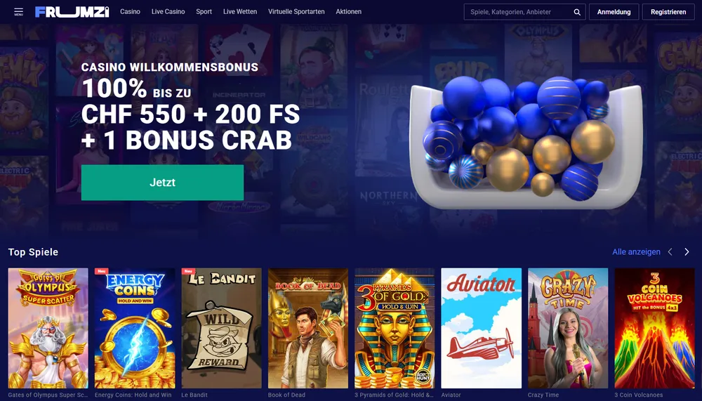 Frumzi Online Casino für Echtgeld Spieler