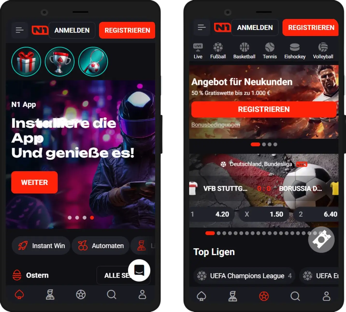N1Bet Casino Mobile App und optimierte Ansicht für Smartphones