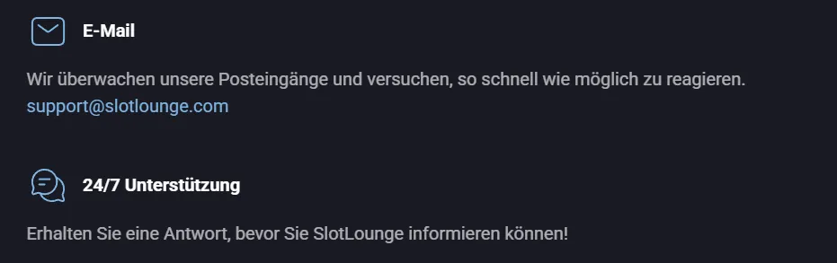 SlotLounge Casino Hilfezentrum und Kundensupport Bereich