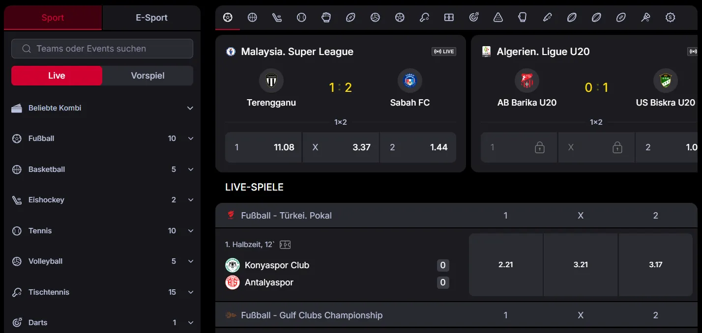 Sportwetten im Vulkanspiele Casino mit Live-Events